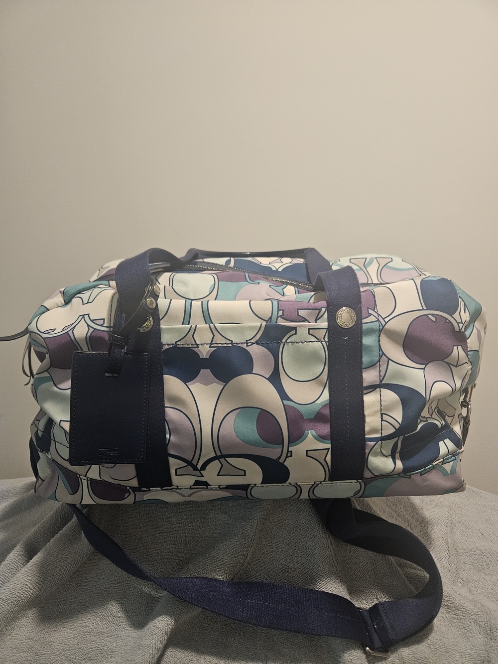 Coach Multicolor Signature Travel Duffel with Navy Trim
